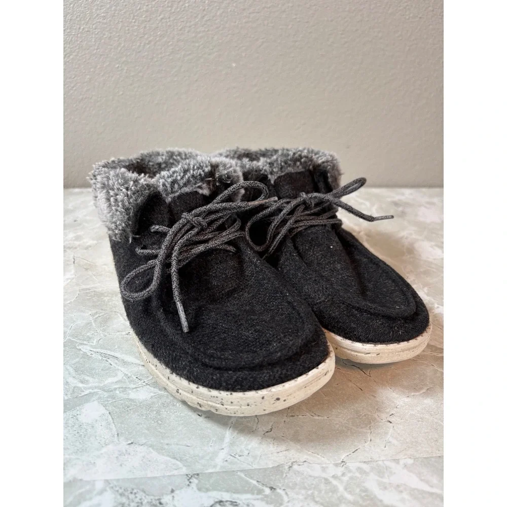 Hey Dude Britt‎ Black Faux Fur Lined Boots Women's Size 7 Comfort Winter Cozy